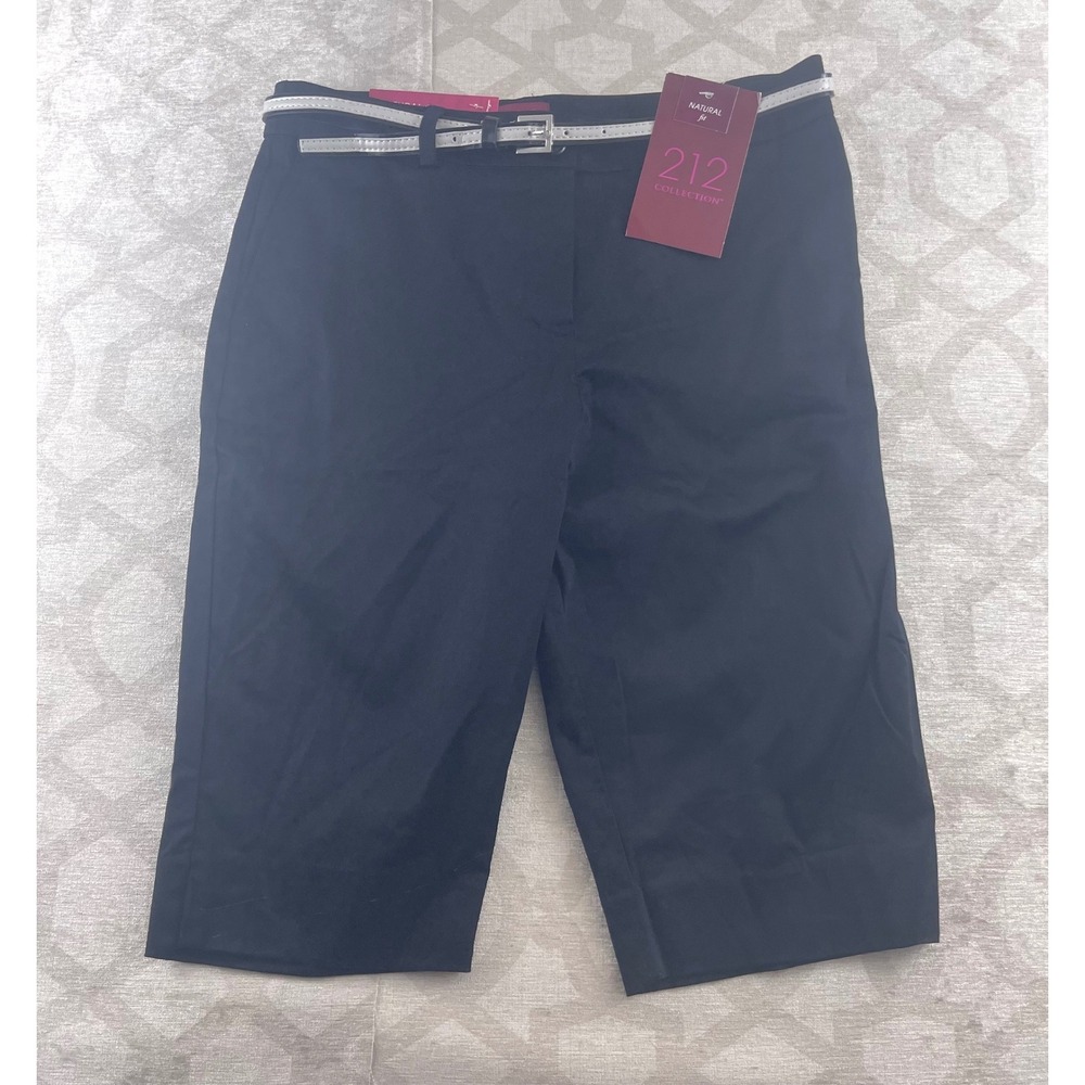 212 Collection Womens‎ Petite Black Capri Pants Belted Natural Fit Size 6P